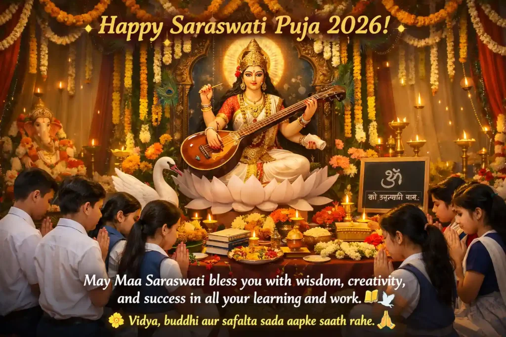Happy Saraswati Puja 2026: बसंत पंचमी पर अपनों को भेजें ये खास Wishes, जानें शुभ मुहूर्त और स्कूलों की छुट्टी का लेटेस्ट अपडेट Happy Saraswati Puja 2026