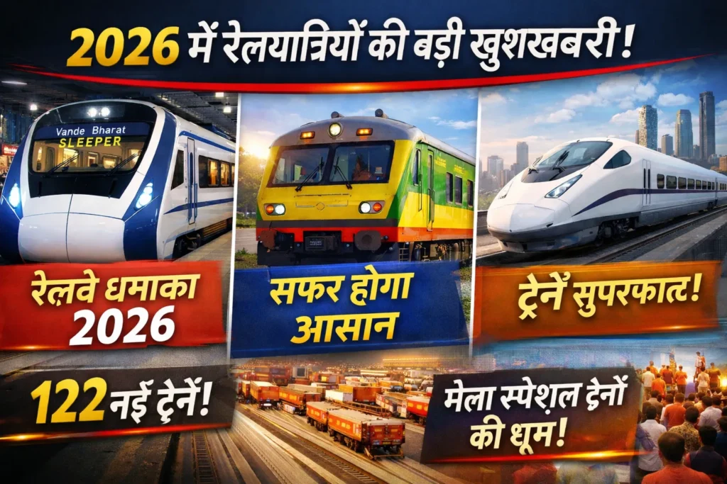 भारतीय रेलवे नई ट्रेनें 2026 : Vande Bharat Sleeper से Amrit Bharat तक, इस साल पटरी पर उतरेंगी ये 122 ट्रेनें भारतीय रेलवे नई ट्रेनें 2026